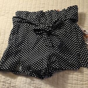 Rewash Black & White Polka Dot High Waist Paperbag Shorts